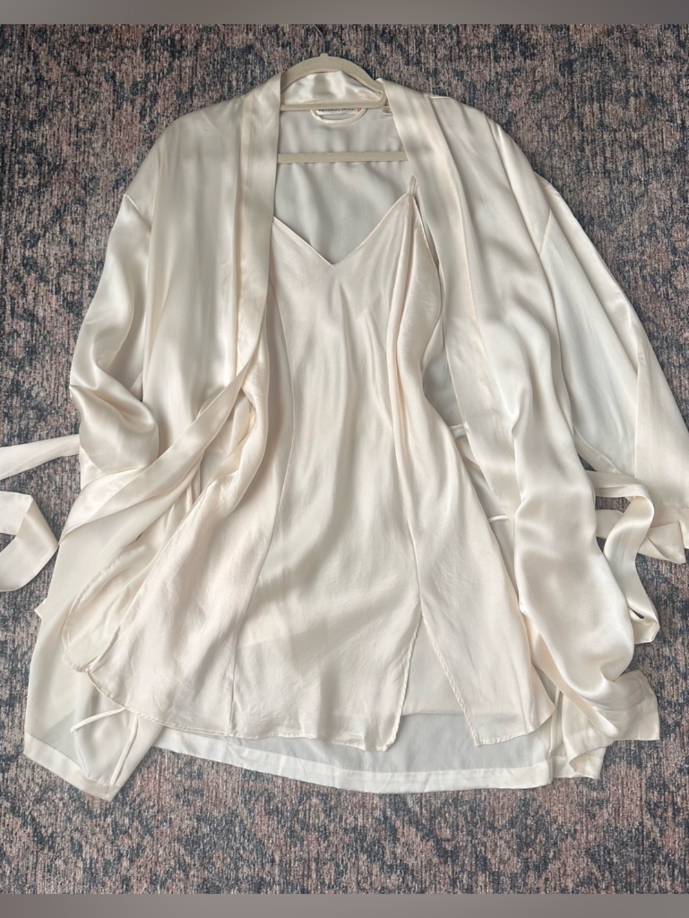 Victoria's Secret Cream SILK Chemise and Robe Set vintage silk lingerie bridal